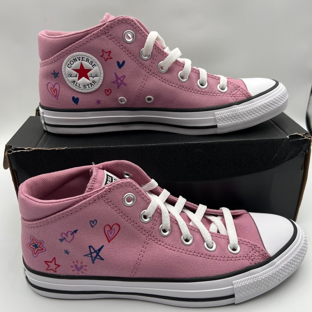 Converse CTAS Madison Mid Girls Size 7 Pink Doodle Hearts Stars Leopard Print